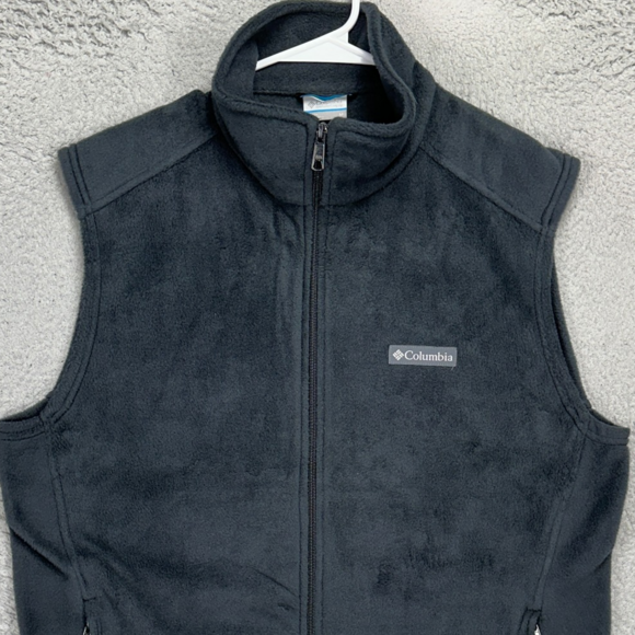 Columbia Fleece‎ Full Zip Vest Adult Medium Dark Grey Mock Neck Sleeveless Mens
